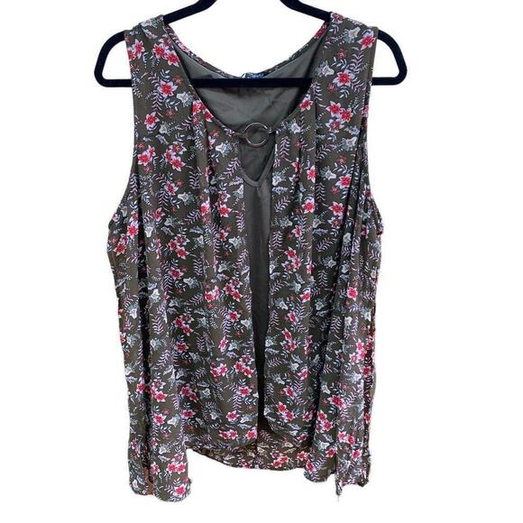 Tops - Lily Morgan Womens V Neck Olive Green Floral Sleeveless Blouse Top Size 2X